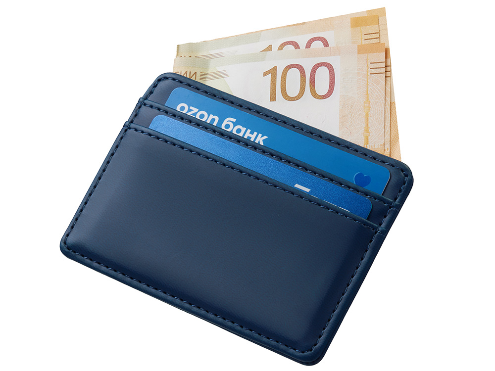 Картхолдер для двух карт и наличных денег с зажимом Crave, темно-синий