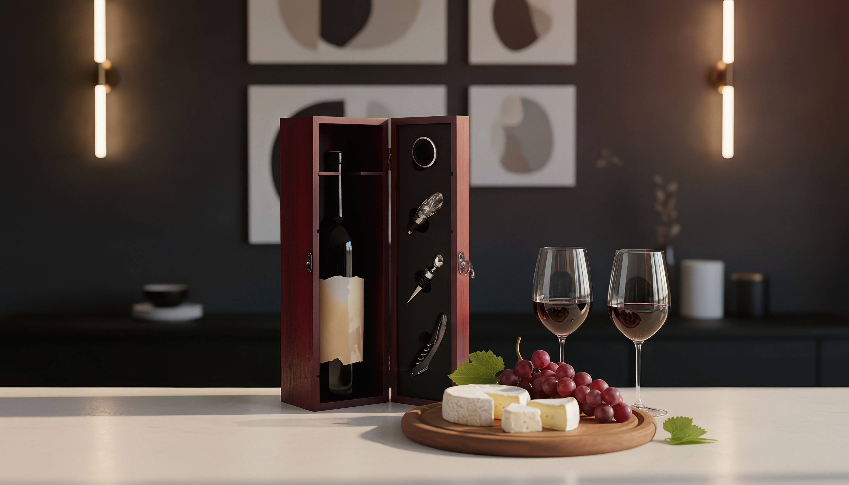 Набор винный "Салют" в подарочной коробке, бордо