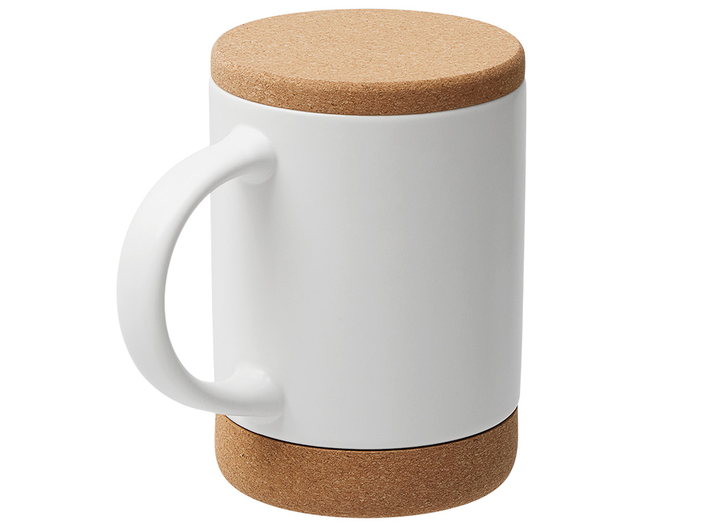Кружка 450 мл с пробковым дном с крышкой Корк & Бон, белый