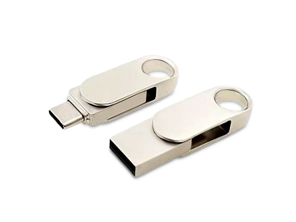 USB 3.0- флешка Uranium на 16 Гб с поворотным механизмом и дополнительным разъемом Type-C с логотипом  | Print Logo