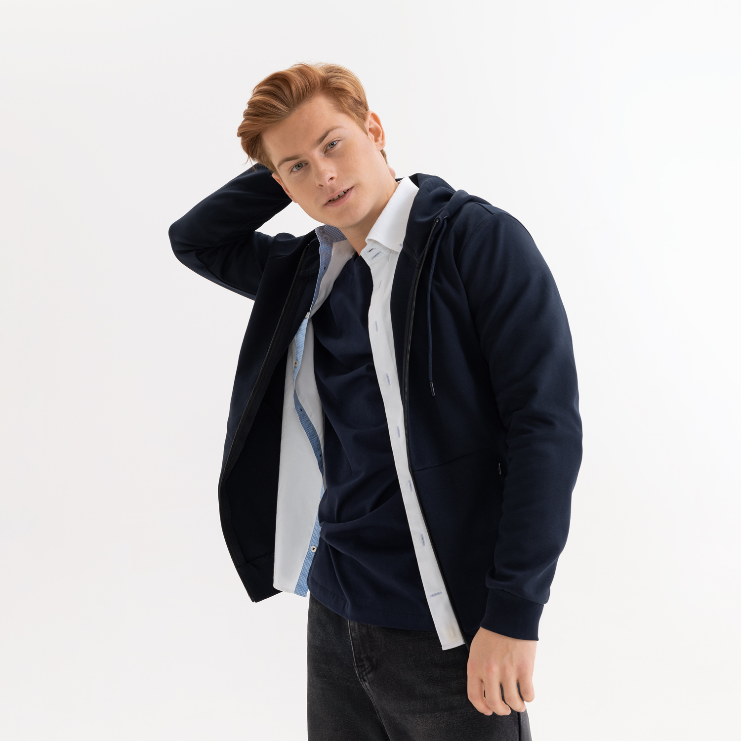 Толстовка на молнии с капюшоном Матео (Mateo) темно-синяя, размер L