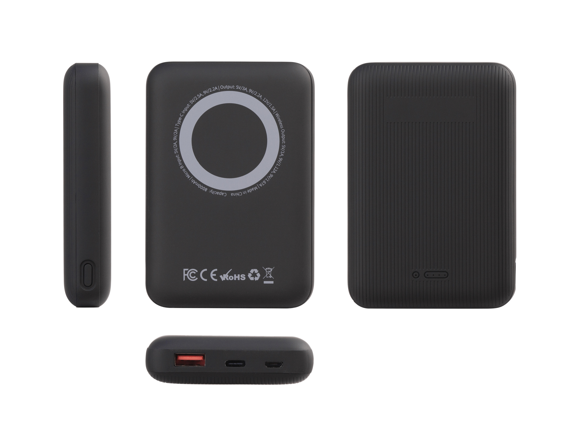 Беспроводное магнитное ЗУ "Forsage SOFTTOUCH", 8000 mAh с быстрой проводной (20W) и беспроводной (15W) зарядкой, покрытие soft touch фото на сайте Print Logo.