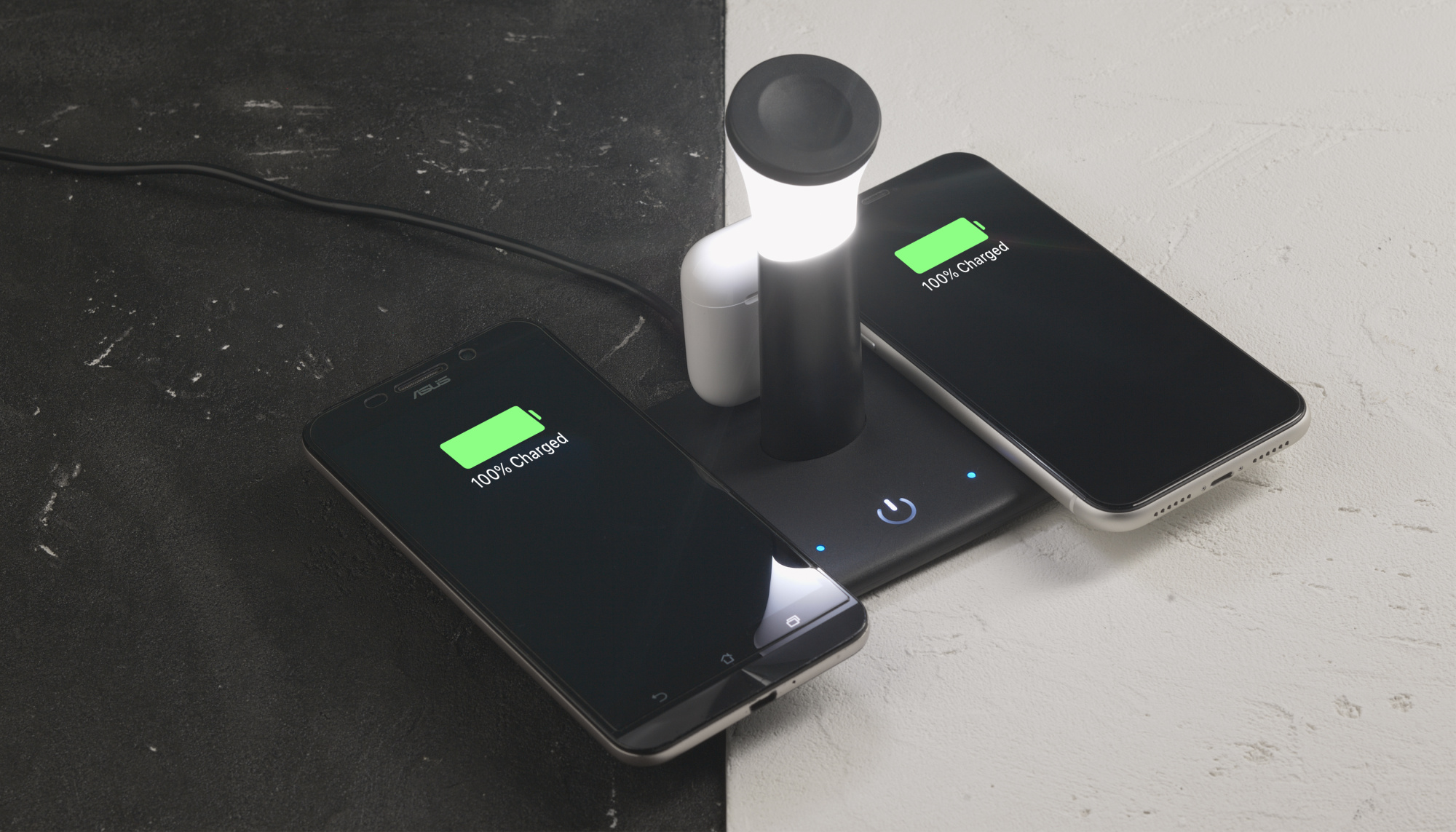 Настольная беспроводная (15W) зарядная станция "Bridge" для часов, наушников, смартфонов, с лампой фото на сайте Print Logo.