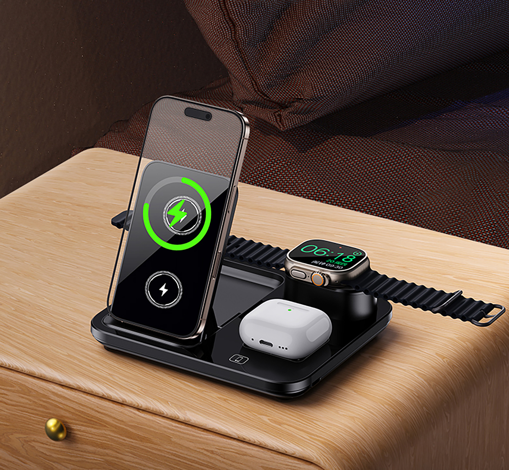 Беспроводная (15W) зарядная станция "Lift" с сенсорным подъёмным механизмом, черный