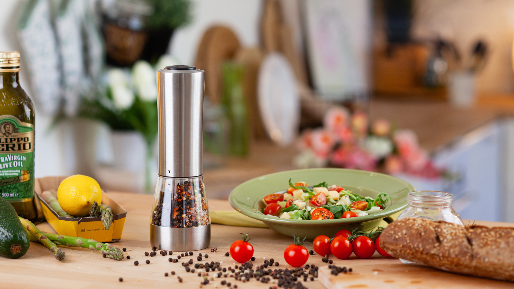 Электрическая мельница "Salt&Pepper" для специй двойная — пример нанесения логотипа () | Print Logo