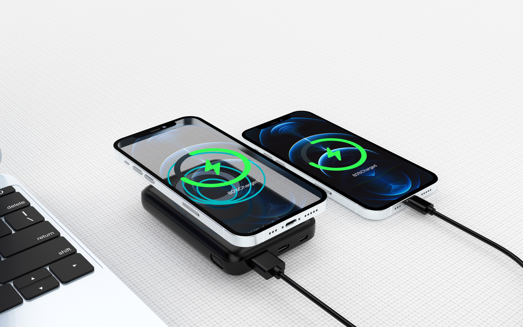 Беспроводное магнитное ЗУ "Forsage SOFTTOUCH", 8000 mAh с быстрой проводной (20W) и беспроводной (15W) зарядкой, покрытие soft touch фото на сайте Print Logo.