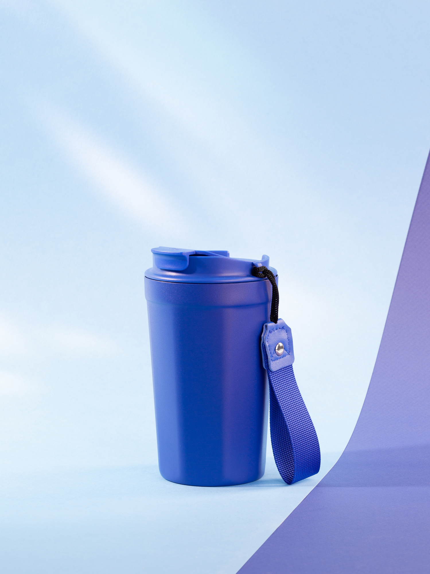 Термостакан "Eclipse" 400 мл, покрытие пудра, синий — пример нанесения логотипа () | Print Logo